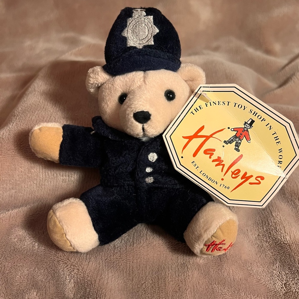 HAMLEYS Collectable Vintage Beige 15cm Policeman Teddy Bear in Blue Uniform